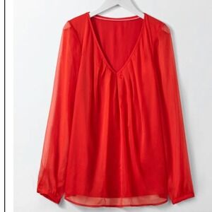 Boden Red Sheer V-Neck Blouse US‎ 18 | Flowy Long Sleeve Plus Size Top